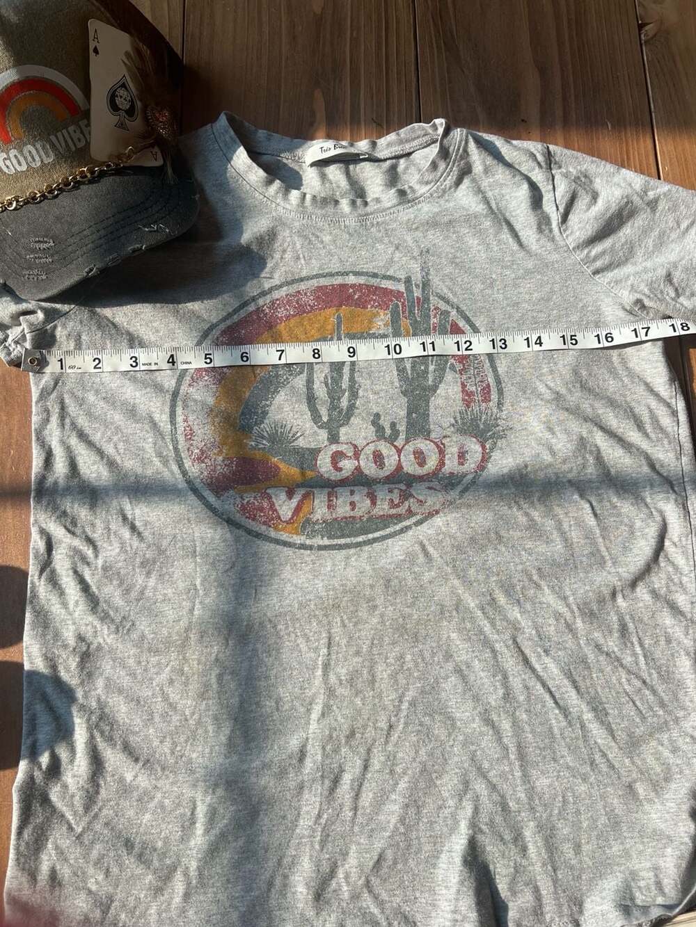 Good Vibes Cactus Graphic T-Shirt and Good Vibe Embellished Hat Set - Picture 5 of 6